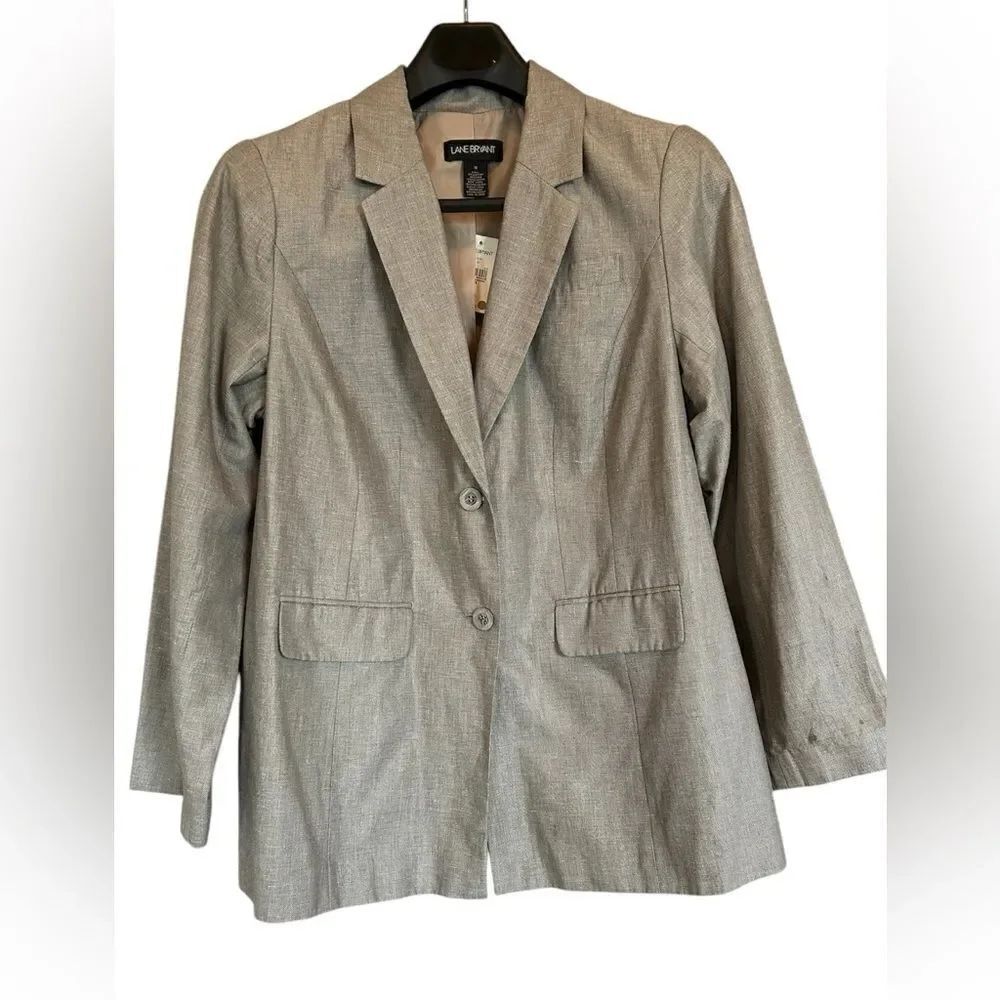 NWT Lane Bryant Taupe Linen Blend Sateen Blazer 18